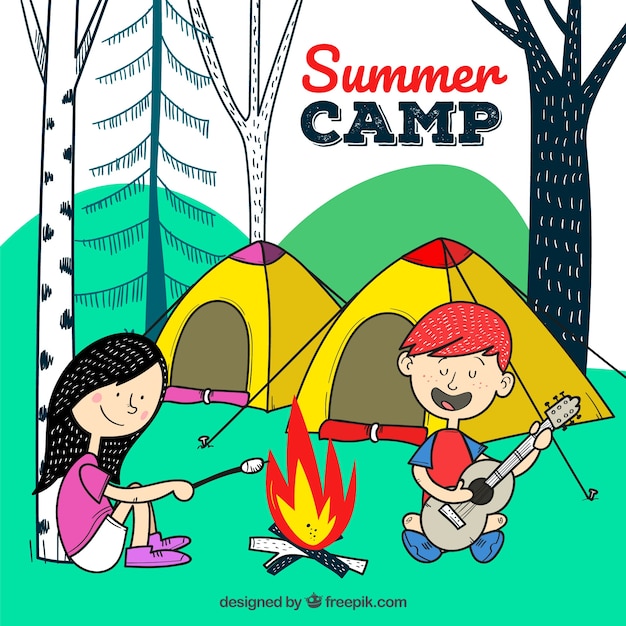 Free Vector summer camp background with happy kids