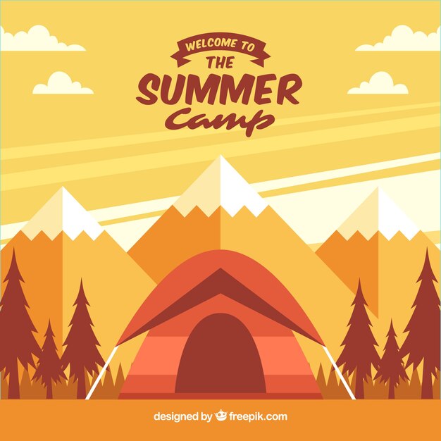 Summer camp background with landscape at sunset