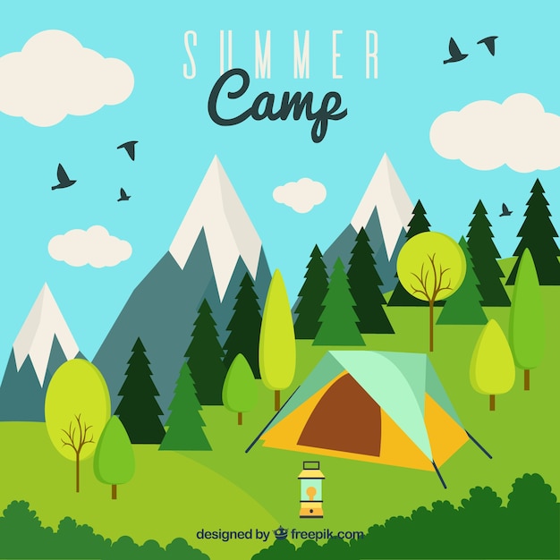 Summer camp background with tent in nature