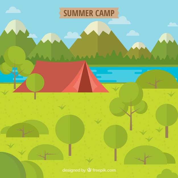 Free Vector summer camp background with tent and nature