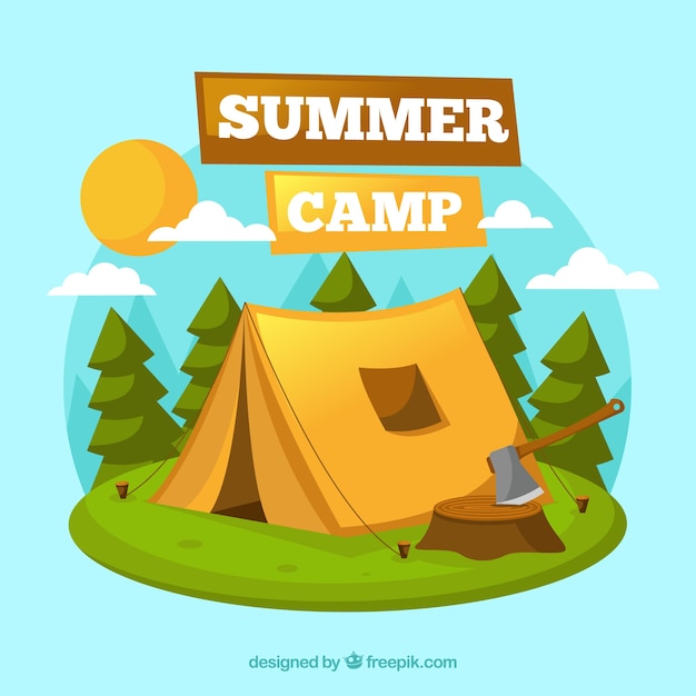 Summer camp background with tent