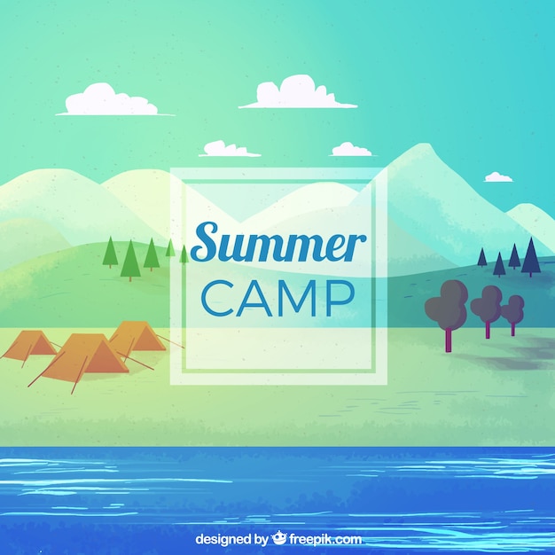 Summer camp background with water