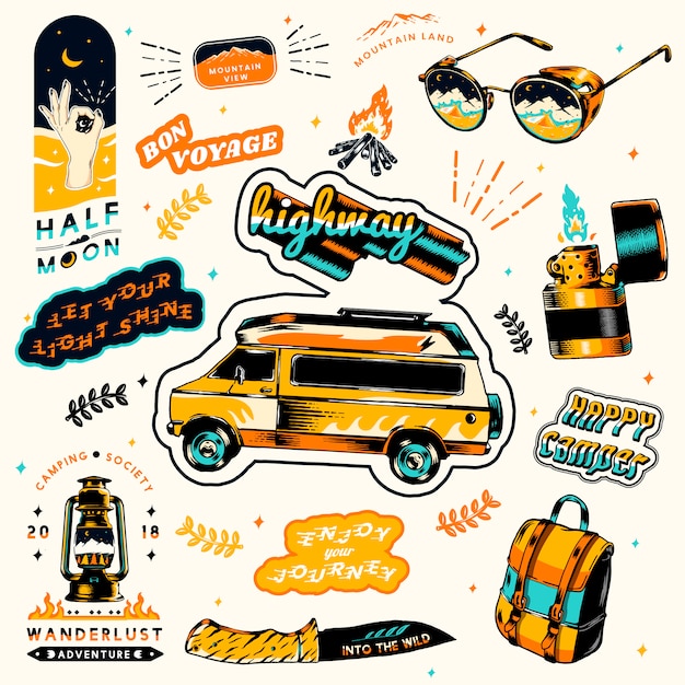 Free Vector summer camping stickers