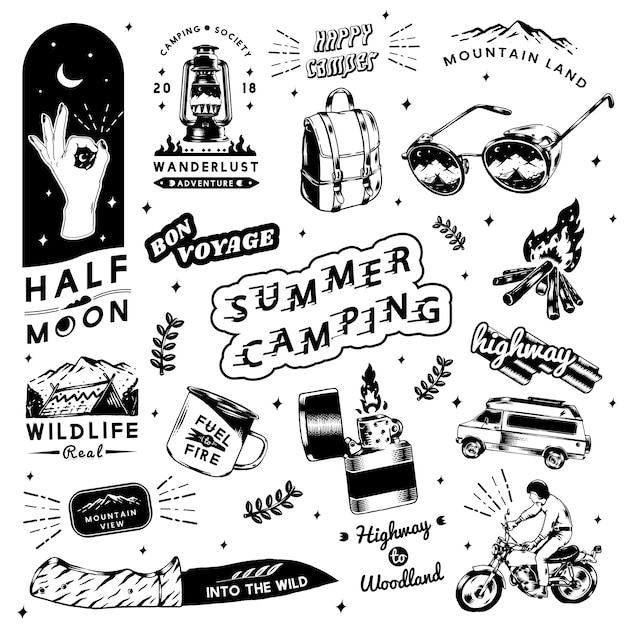 Free Vector summer camping stickers