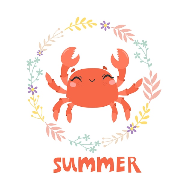 Summer card with funny crab