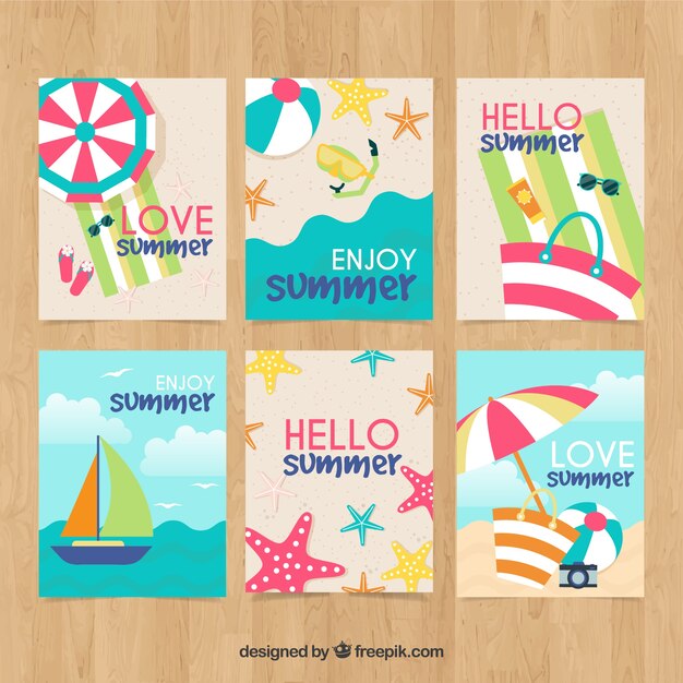 Summer cards collection with beach elements