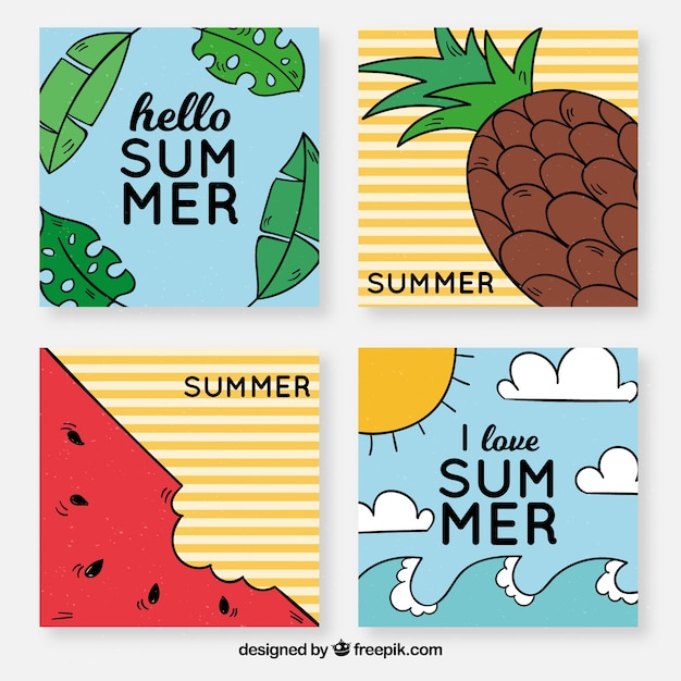 Free Vector summer cards collection with beach elements