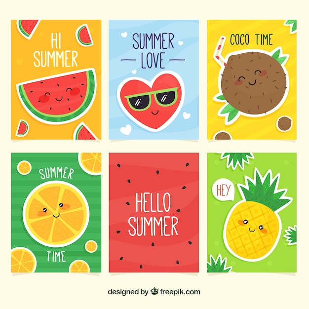 Summer cards collection with cute cartoons