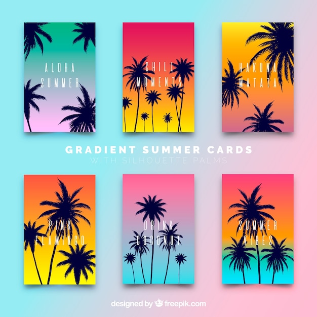 Free Vector summer cards collection with palm trees silhouette