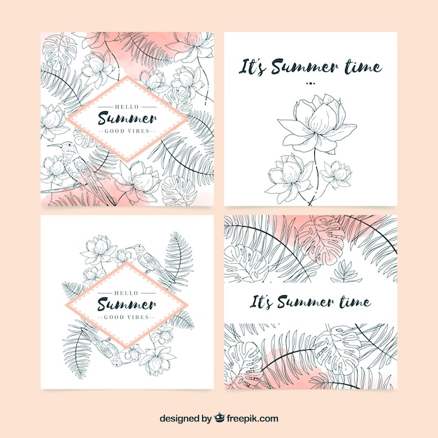 Free Vector summer cards of flowers sketchy