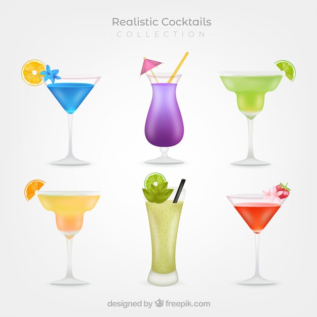 Summer cocktails collection in realistic style