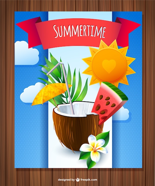 Free Vector summer coconut cocktail 