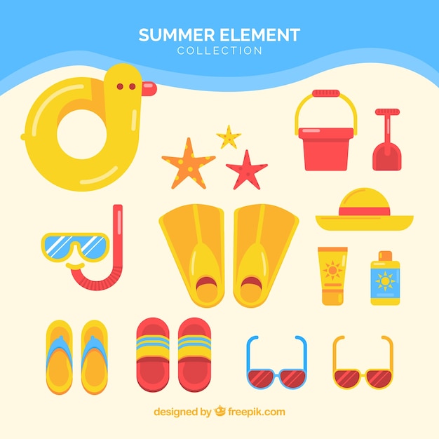 Free vector summer elements collection with clothes in flat style