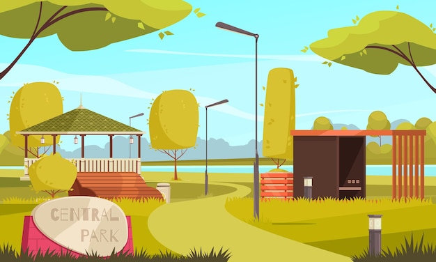 Free Vector summer empty city park landscape flat illustration