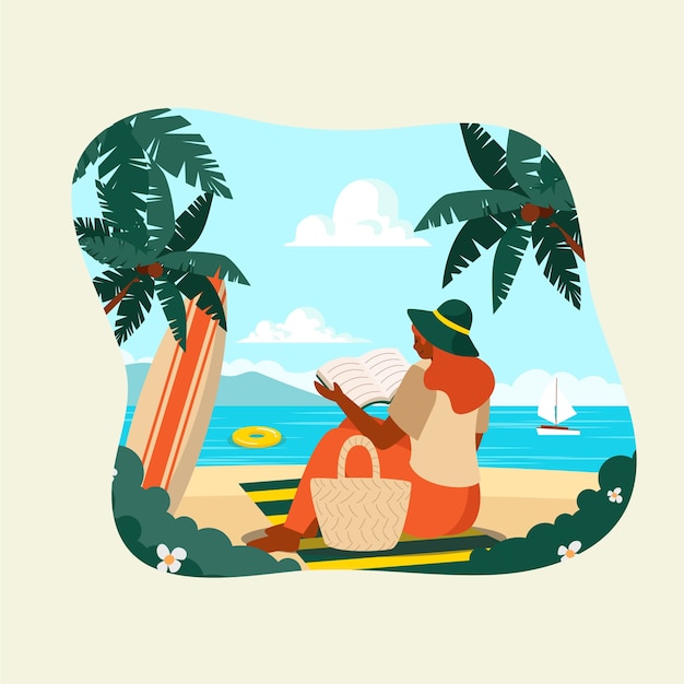 Summer flat reading books illustration