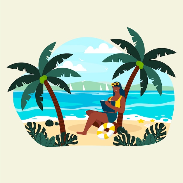 Free Vector summer flat reading books illustration