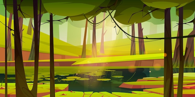 Free Vector summer forest with swamp or pond