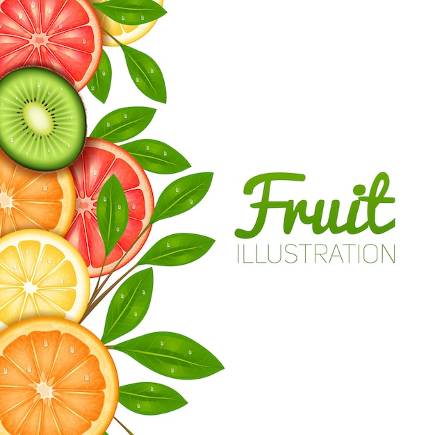 Summer fruit  poster with cut lemon orange grapefruit and kiwi 