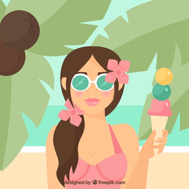 Free Vector summer girl background with an ice cream