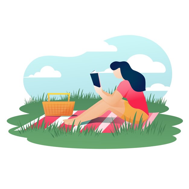 Summer gradient reading books illustration