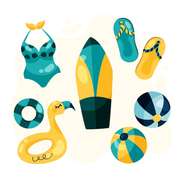 Free Vector summer hand drawn flat element collection