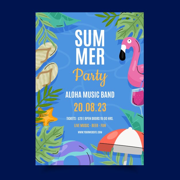 Summer hand drawn flat flyer or poster