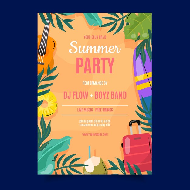 Summer hand drawn flat flyer or poster