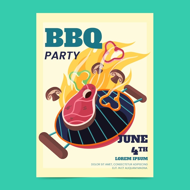 Free vector summer hand drawn flat summer bbq poster or flyer