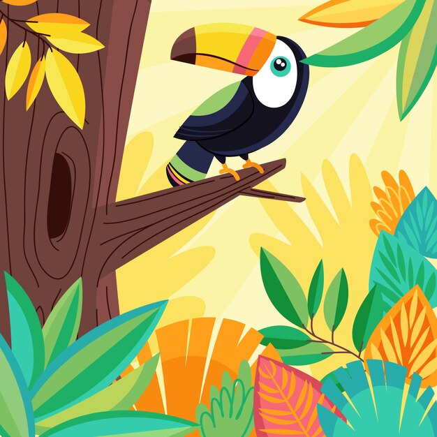 Summer hand drawn flat tropical parrot background