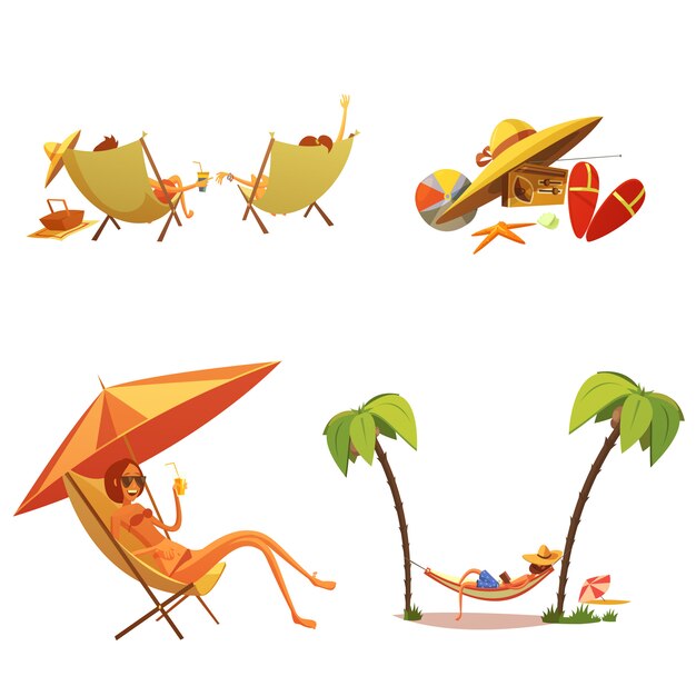 Summer Holiday Cartoon Icons Set 