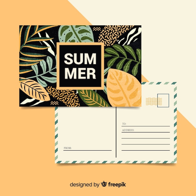 Summer holiday leaves postcard