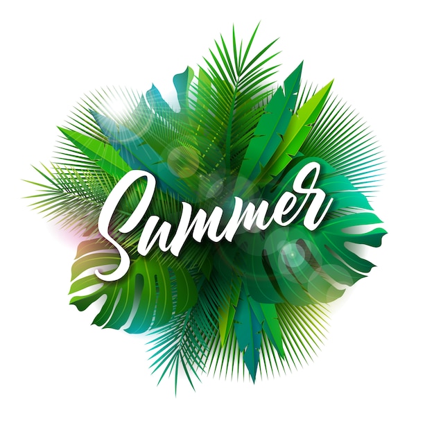 Summer Illustration with Typography Letter and Tropical Plants