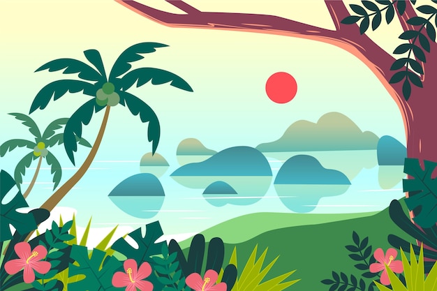 Free Vector summer landscape - background for zoom