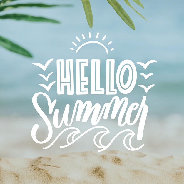 Summer lettering with  beach and leaves