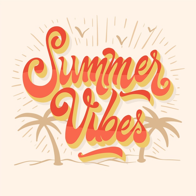 Free vector summer lettering with palm trees