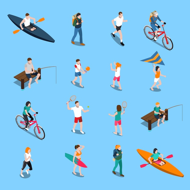 Free Vector summer outdoor activity people icon set