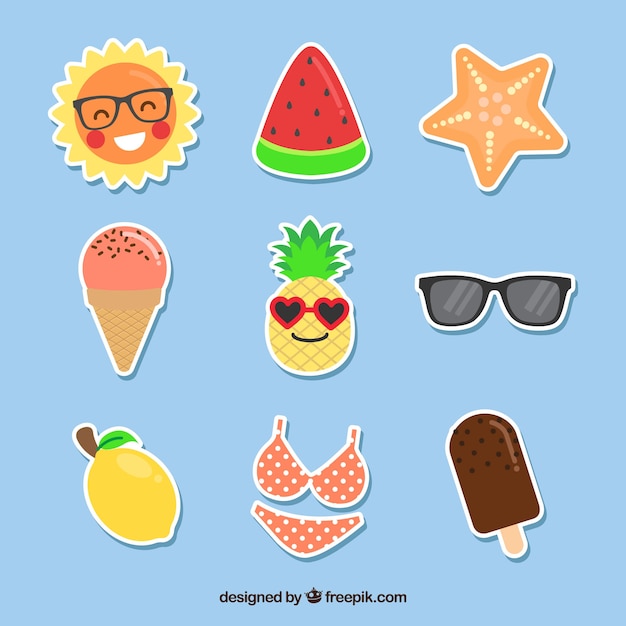 Free Vector summer pack of funny stickers