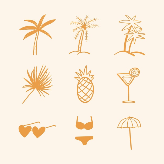 Summer palm trees  and vacation motifs diary stickers doodle collection