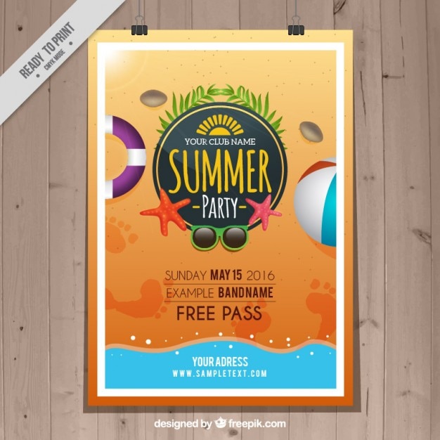 Free Vector summer party on the beach poster 