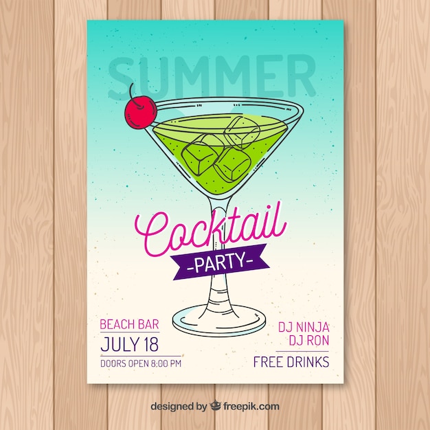 Free Vector summer party brochure with hand drawn cocktail