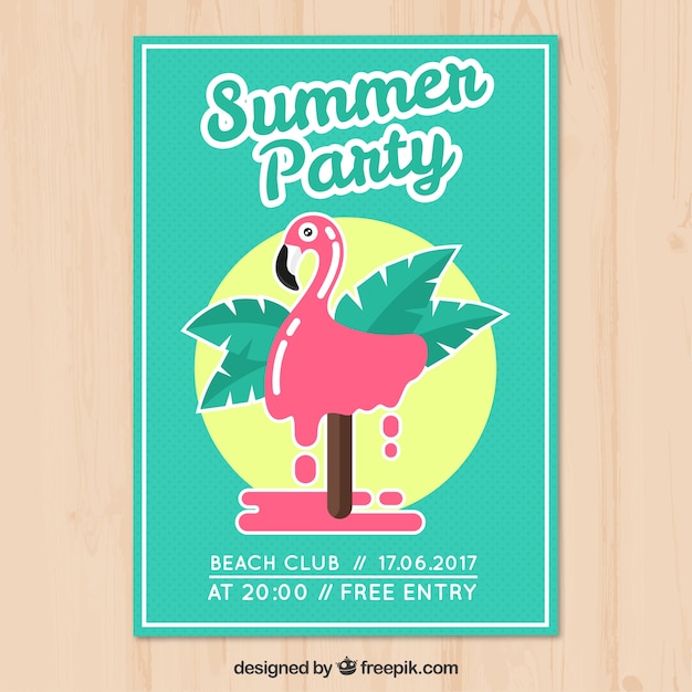 Free Vector summer party flyer of flamingo ice-cream