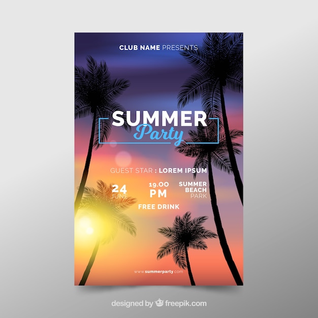 Summer party flyer in realistic style