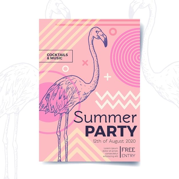 Free Vector summer party flyer with flamingo