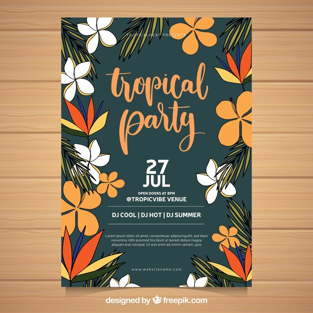 Summer party flyer with flowers