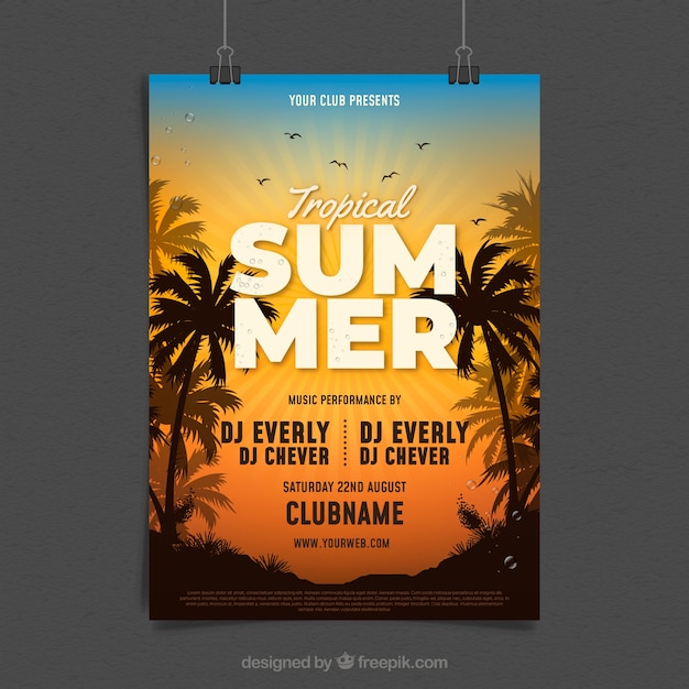 Free Vector summer party flyer with palms