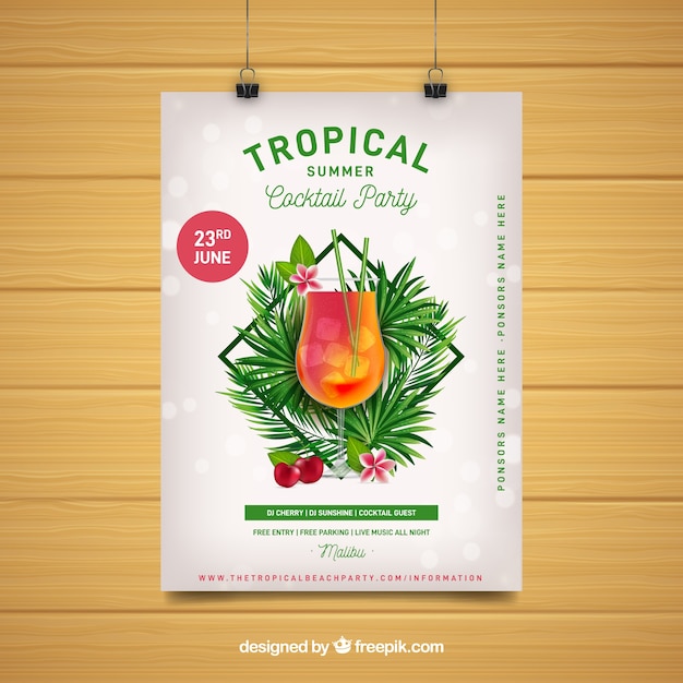 Free Vector summer party flyer with tropical plants