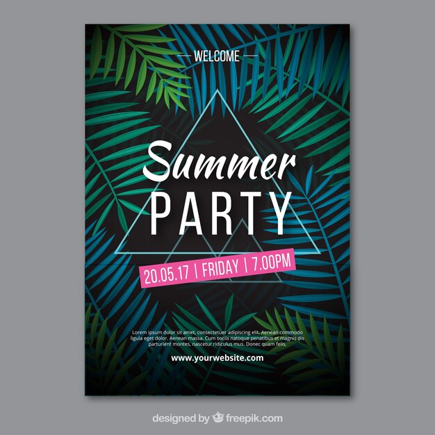 Summer party invitation with palm leaves