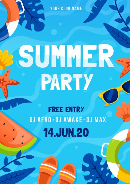 Summer party poster flat template design