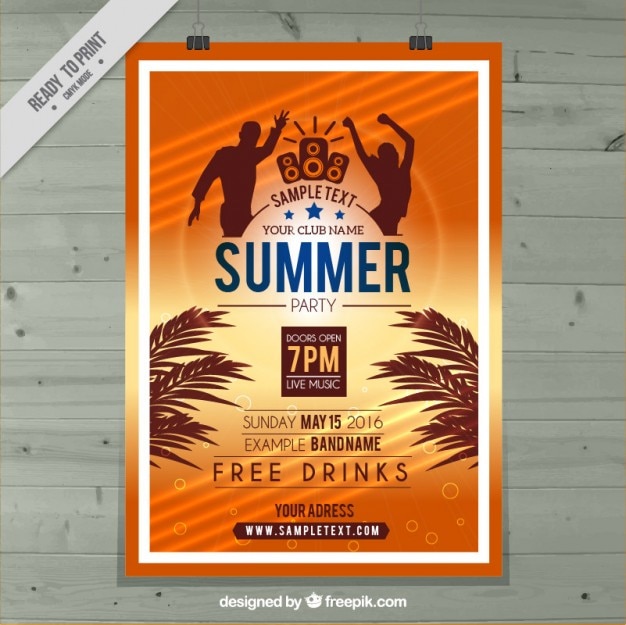 Free Vector summer party poster in orange color 