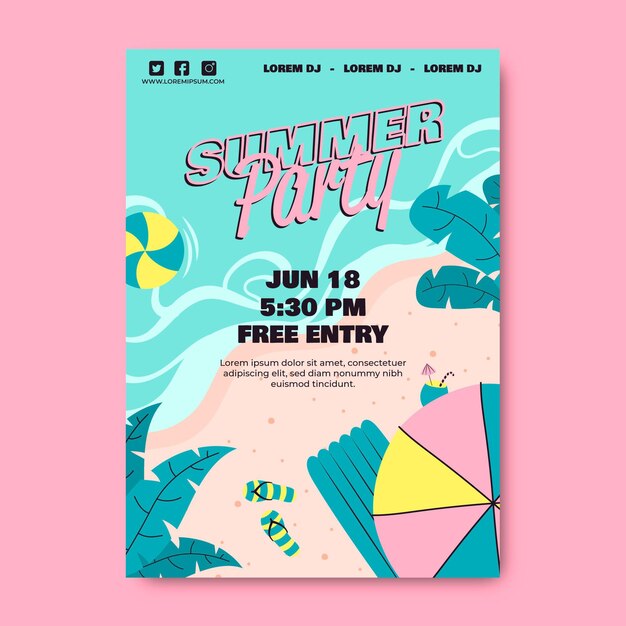 Summer party poster template with beach